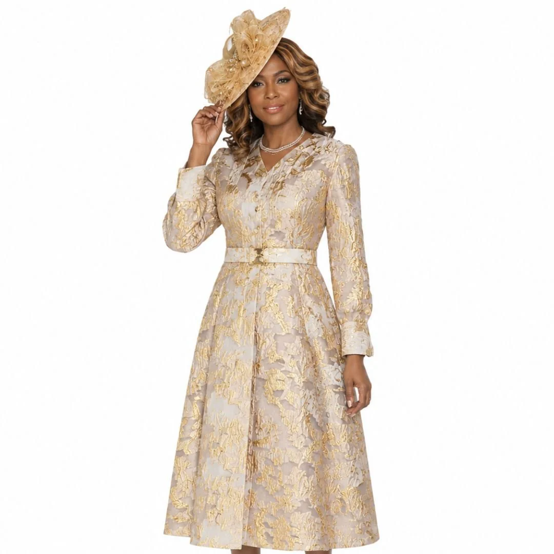 Royal Brocade Long-Sleeve Midi Dress by Lily & Taylor