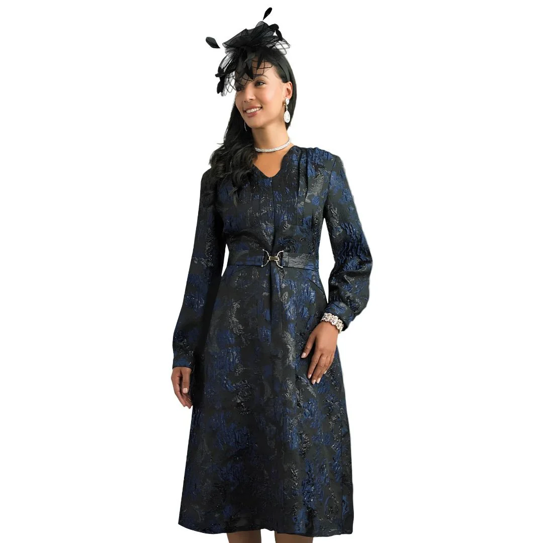 Royal Brocade Long-Sleeve Midi Dress by Lily & Taylor - Image 2