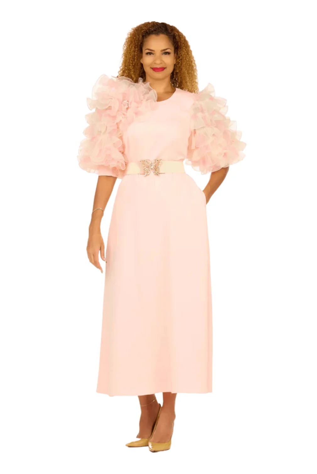 Ruffle Puff Slv Maxi Dress w/ Butterfly Belt-Plus - Image 2