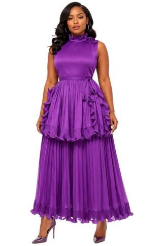 Ruffle Tiered Pleated Midi Dress - 83007 - Image 2