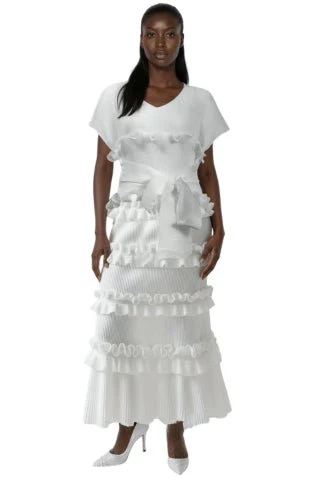 Ruffled Pleated Maxi Dress with Waist Tie - 82948 - Image 3
