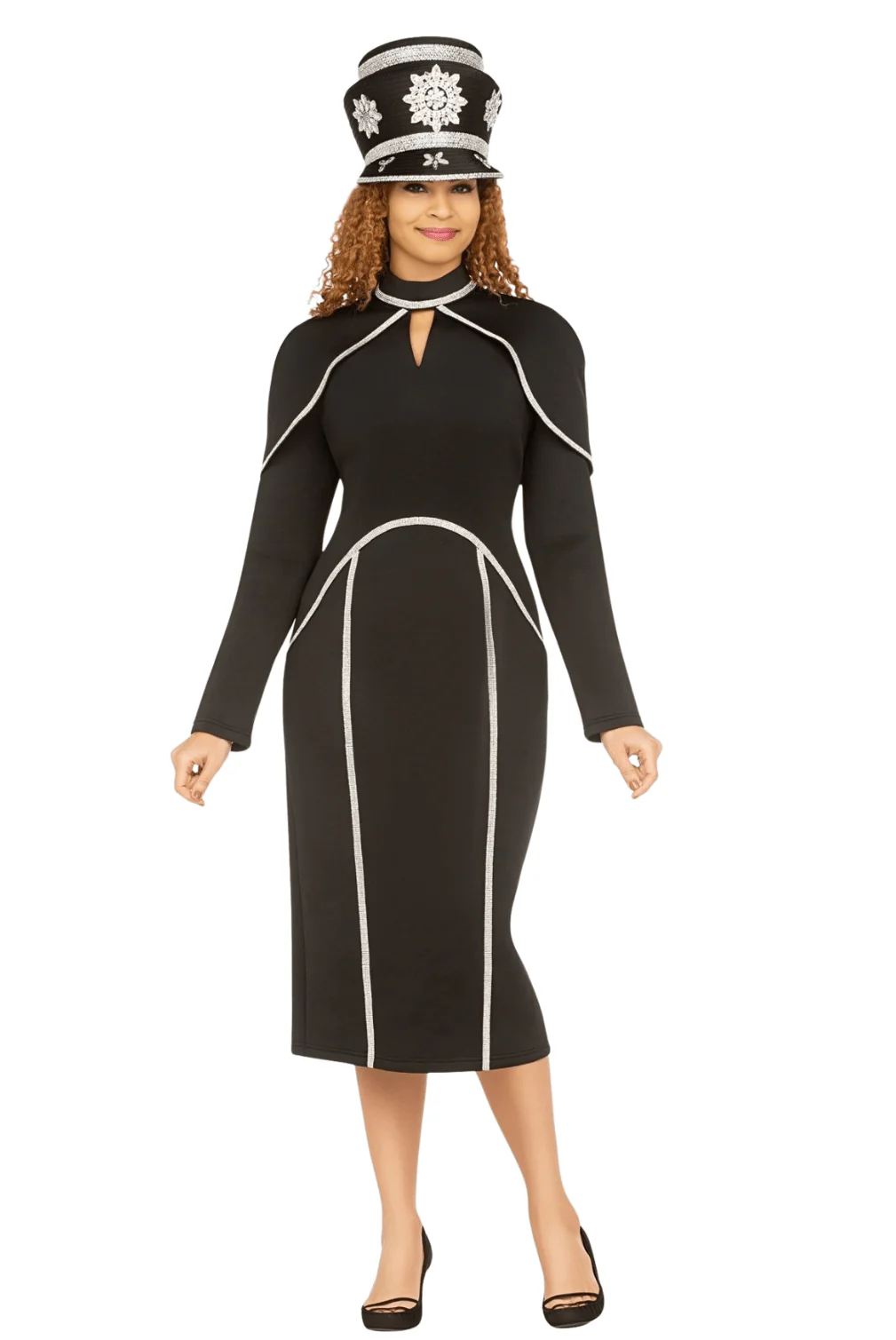Scuba Sheath Drs w/ Faux Cape and Stoned Strips