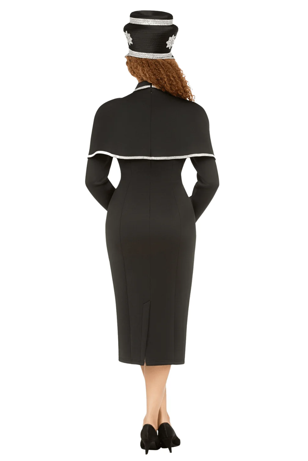 Scuba Sheath Drs w/ Faux Cape and Stoned Strips - Image 2