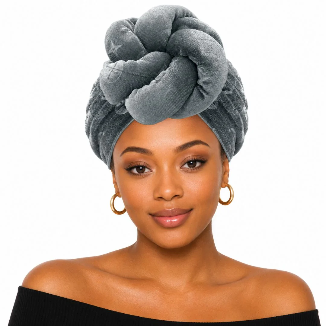 Sculpted Floral Knot Accent Turban Hair Wrap - Image 3