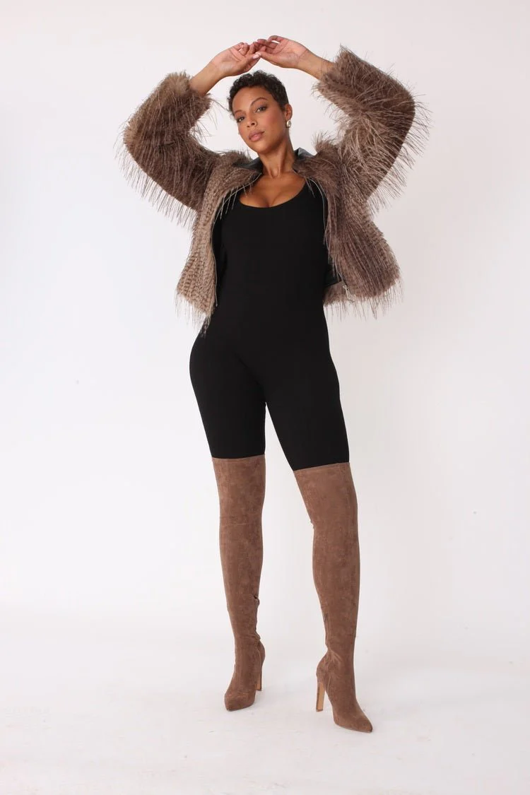 Shaggy Faux Fur Bomber Jacket - 82651