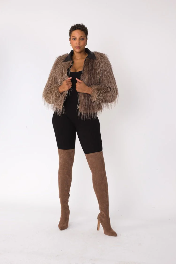 Shaggy Faux Fur Bomber Jacket - 82651 - Image 2