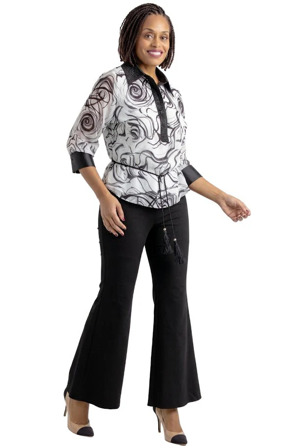 Abstract Print Tie Waist Blouse by SHARZ B. LONDON