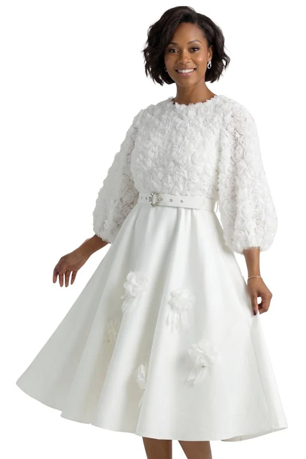 White Floral Fit and Flare Dress by SHARZ B. LONDON