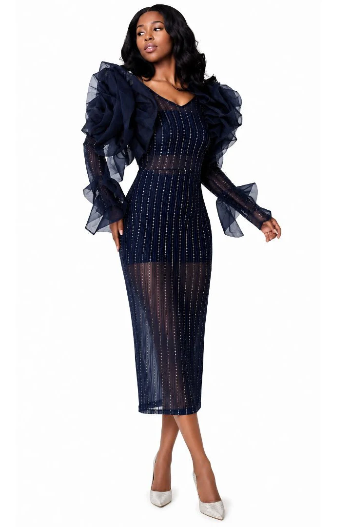 Sheer Ruffled Midi Dress -82185