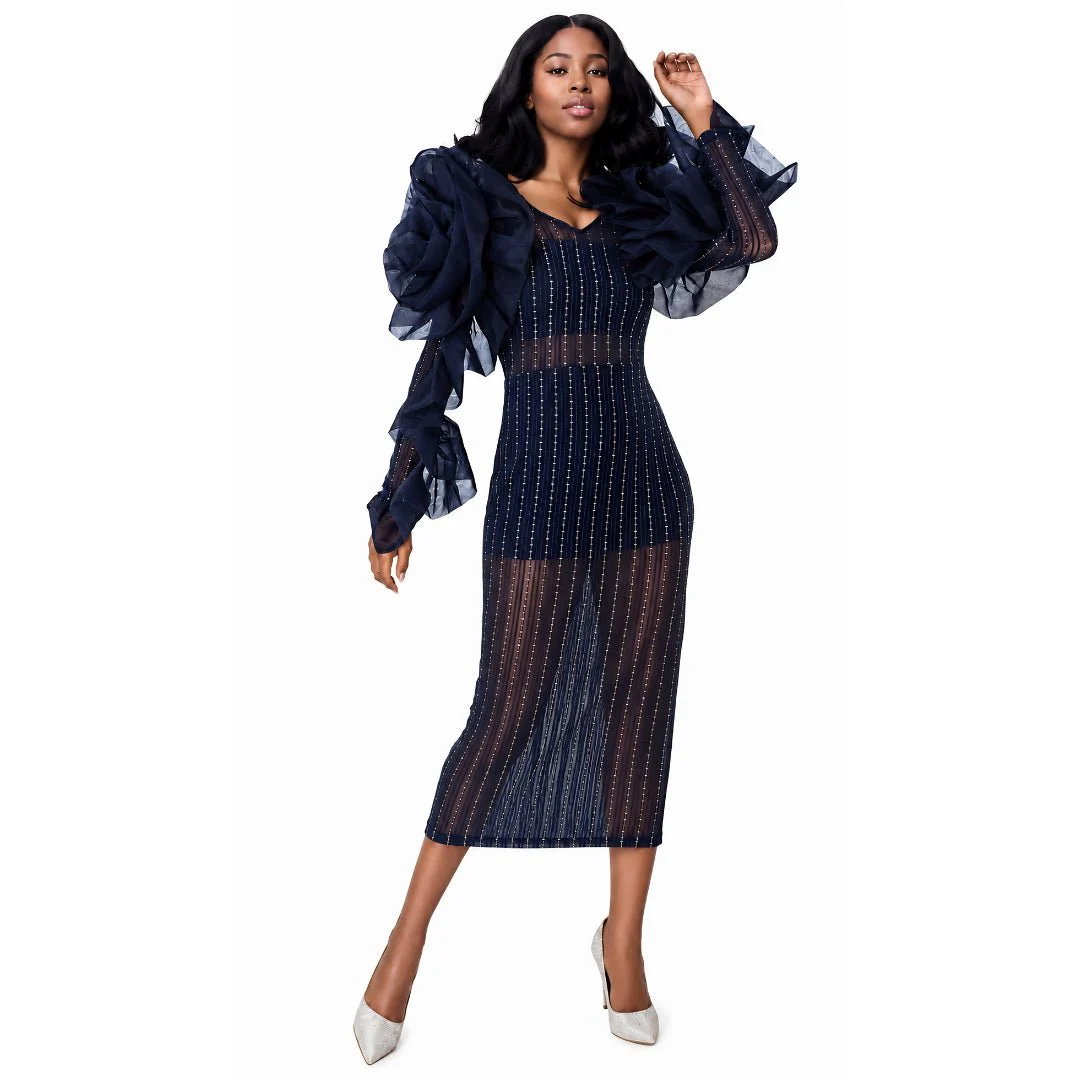 Sheer Ruffled Midi Dress -82185 - Image 2