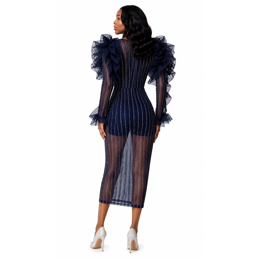 Sheer Ruffled Midi Dress -82185 - Image 3