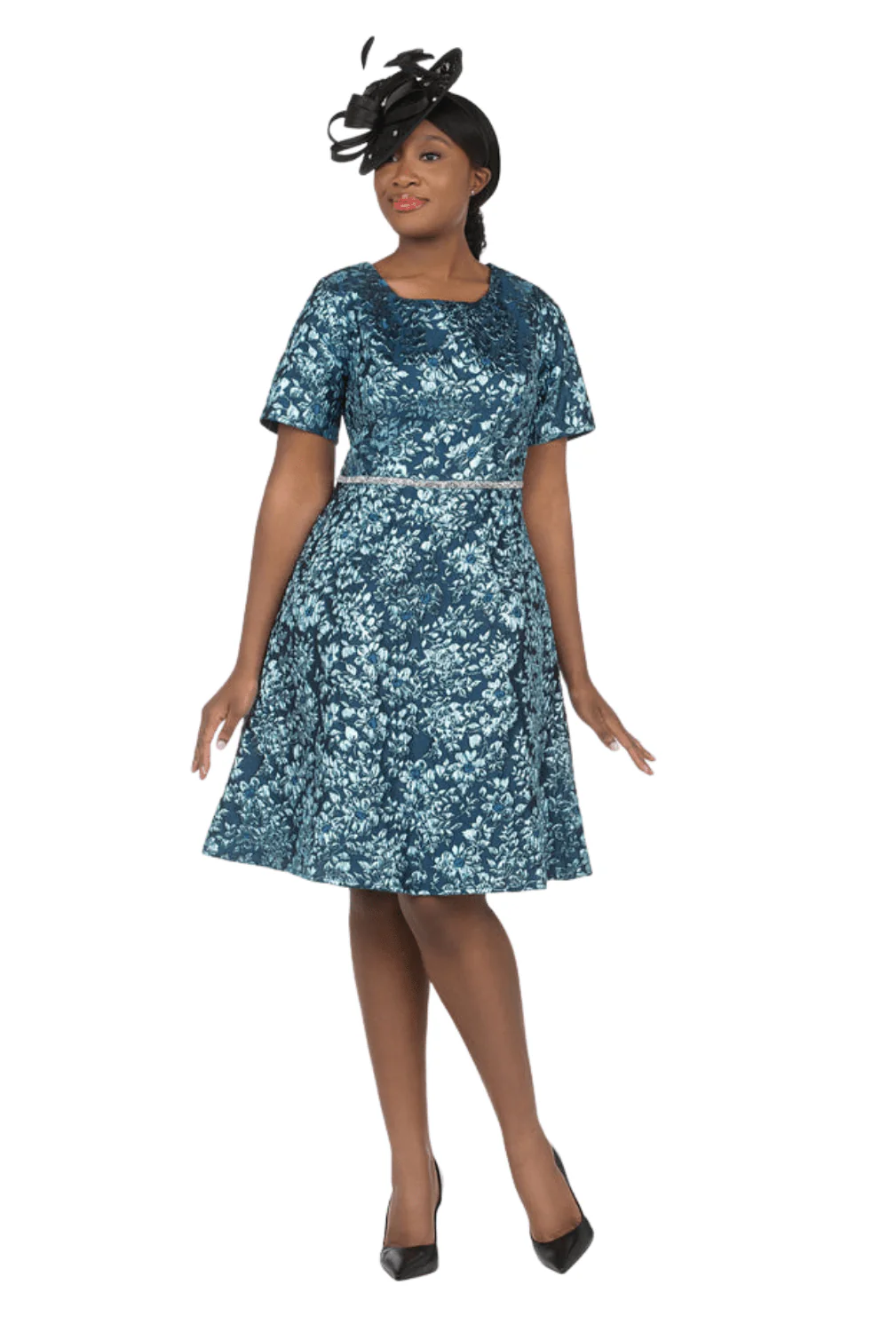 Short Slv Brocade A-line Dress - Image 2