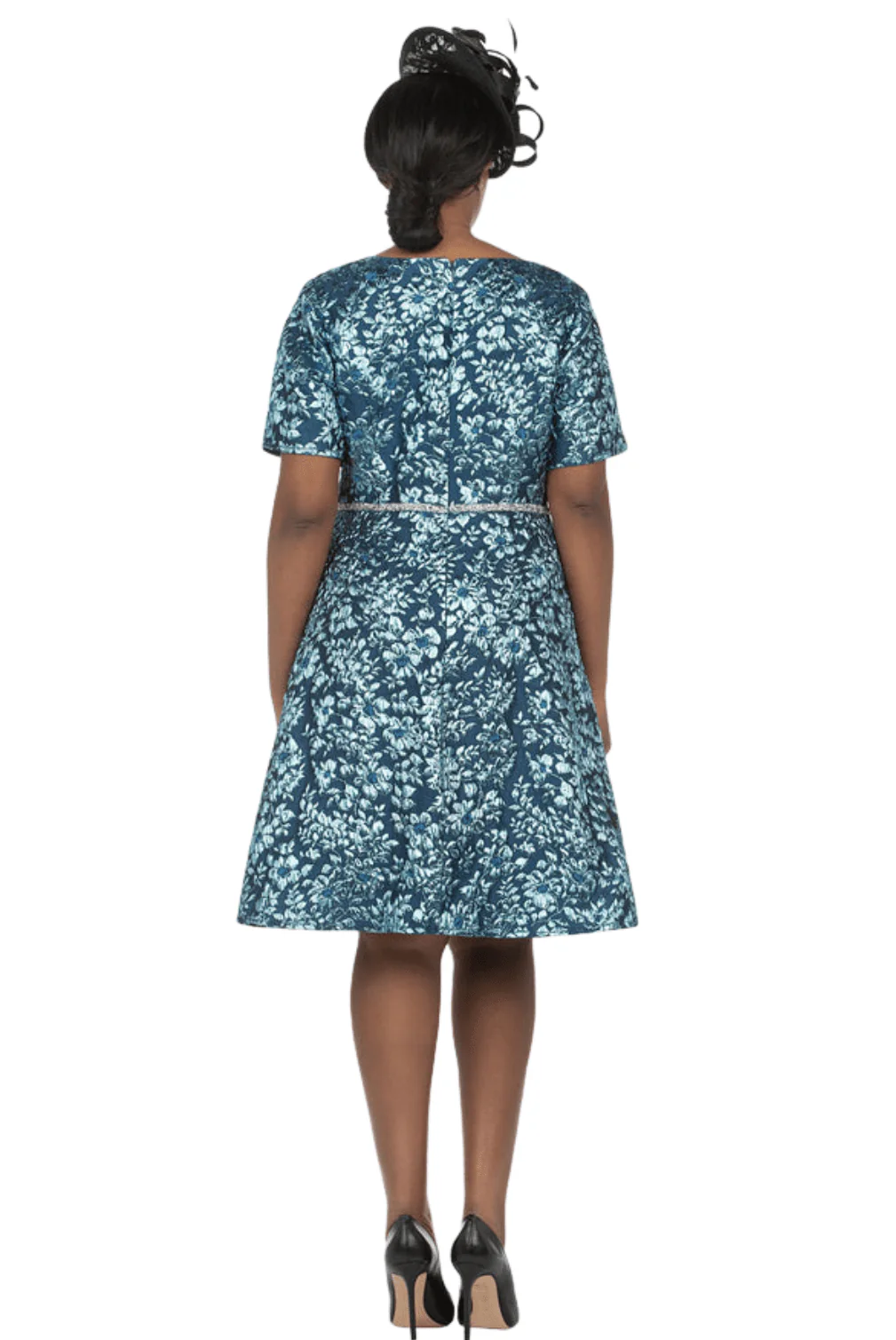 Short Slv Brocade A-line Dress - Image 3