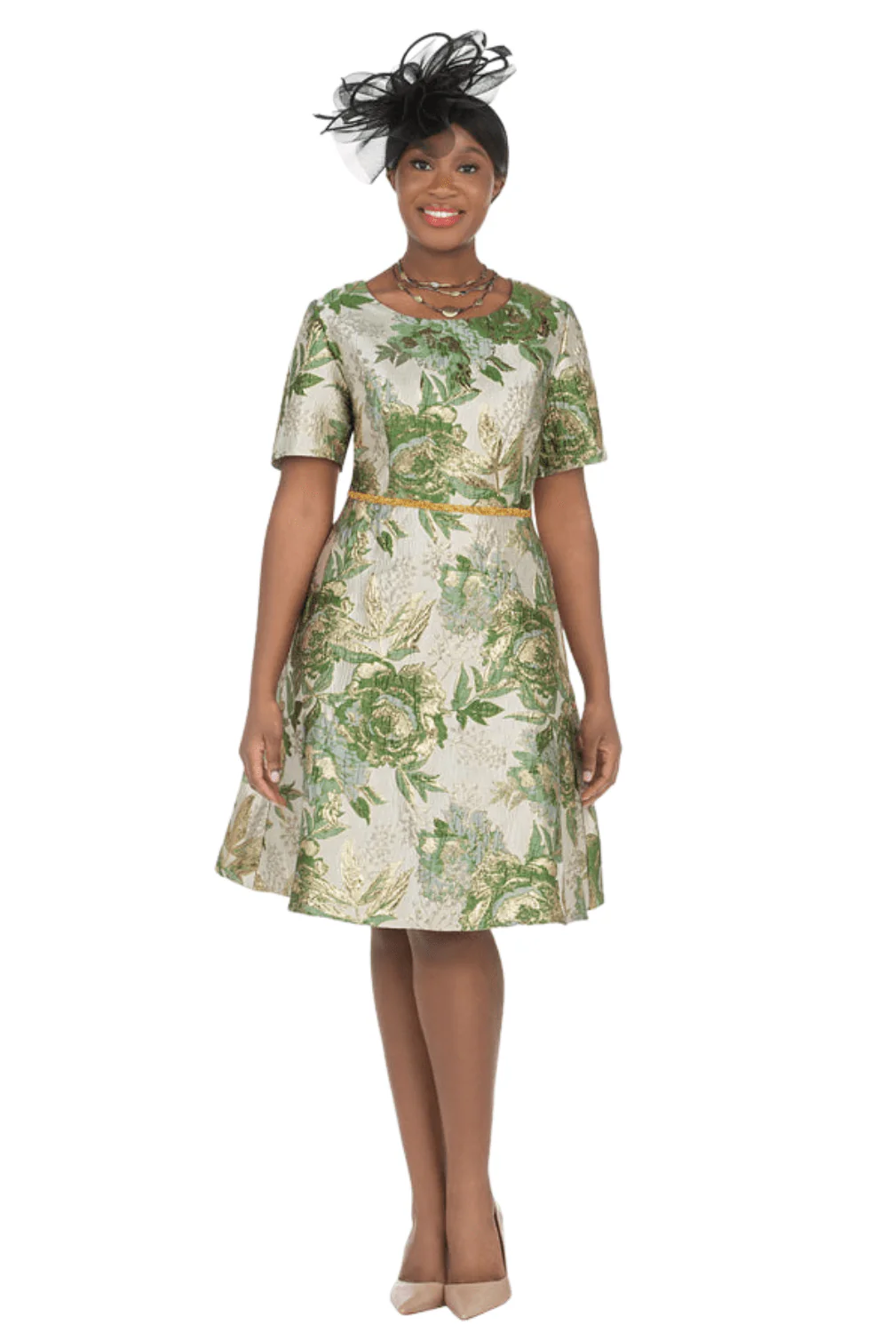 Short Slv Brocade A-line Dress - Image 4