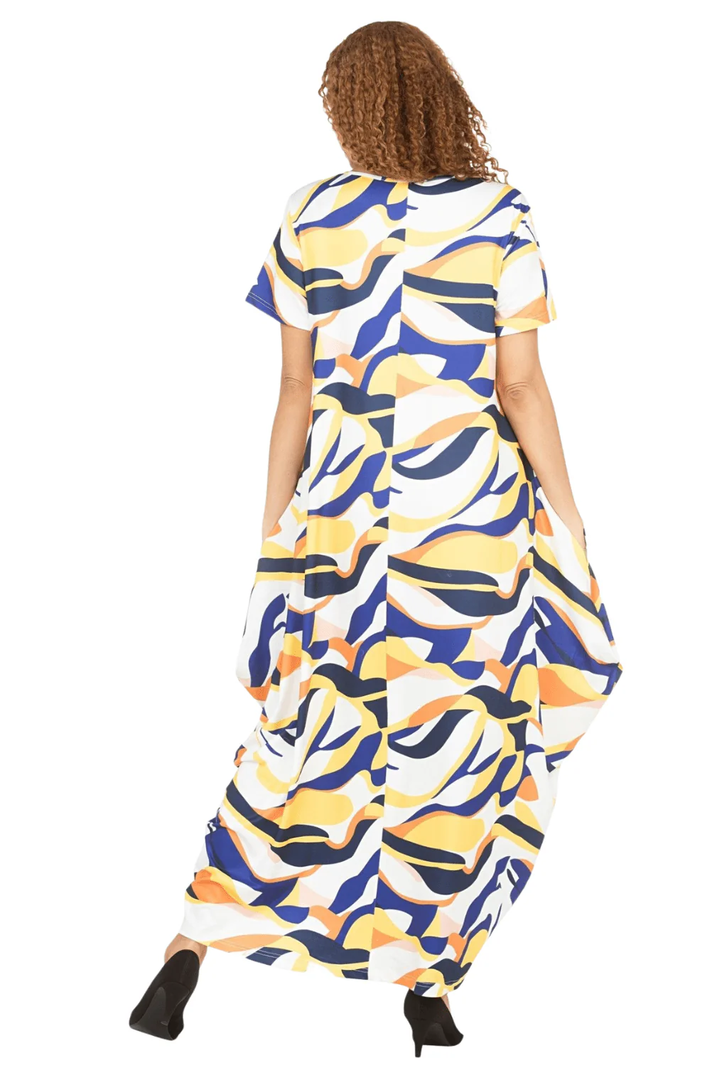 Short Slv Jersey Knit Abstract Print Maxi Dress - Image 3