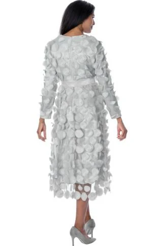 Silver 3D Floral Appliqué Tea-Length Dress - Image 2