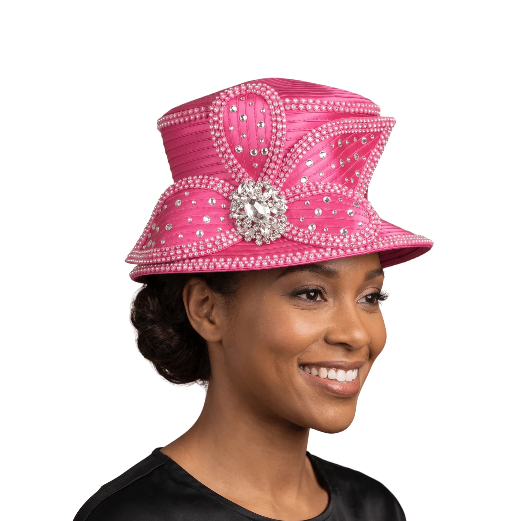 Small Brim Hat w/ Bows & Rhinestone Decor - Image 2