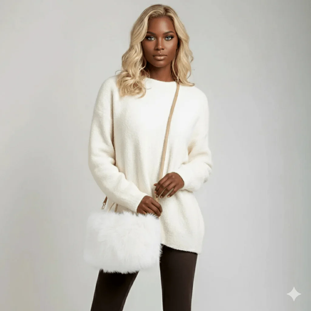 Solid Faux Fur Mini Handbag Crossbody Bag - Image 2