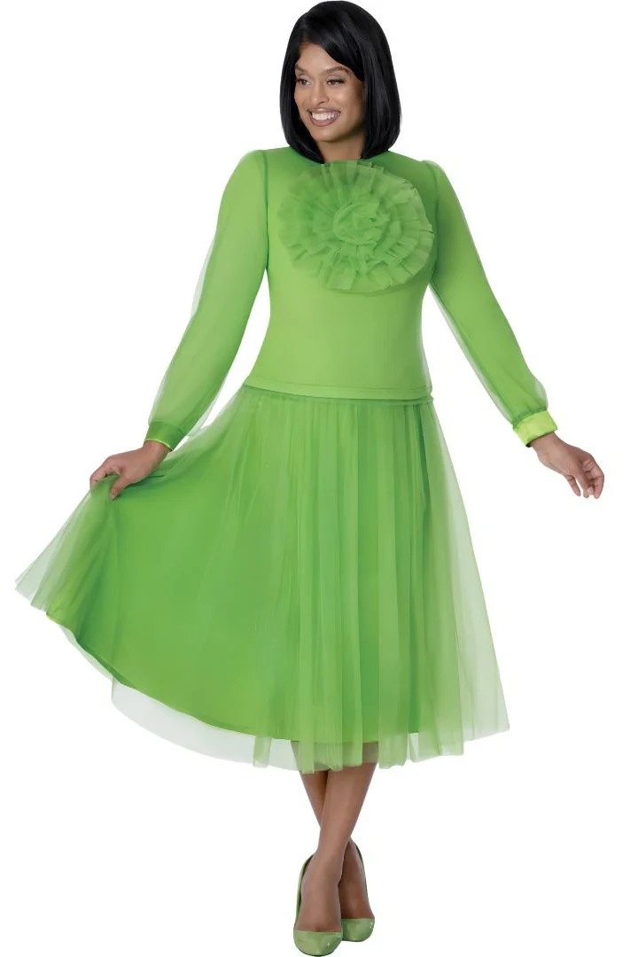 Lime Green Tulle Rosette Midi Dress - Stellar Looks