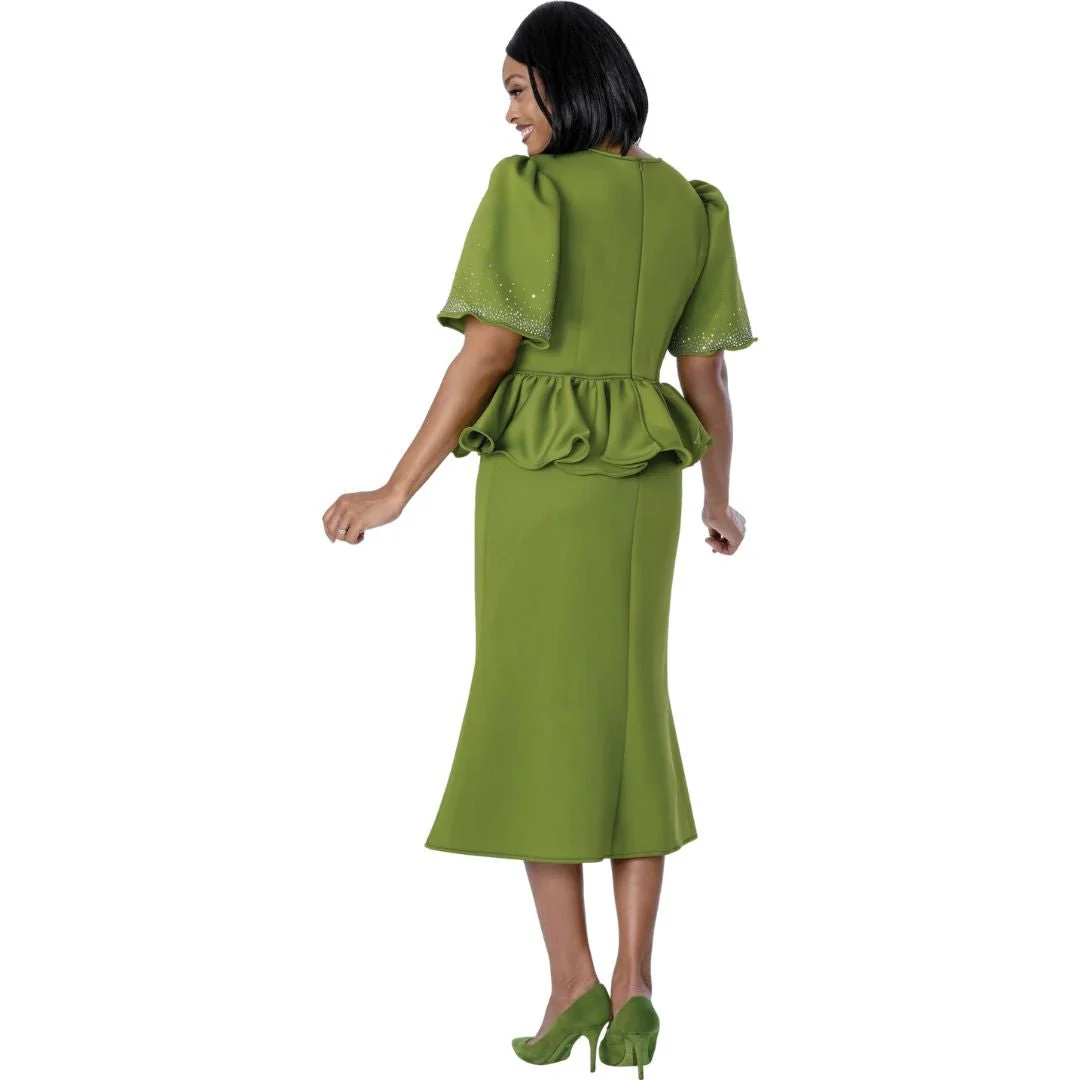 Olive Green Rhinestone Rosette Peplum Suit - Stellar Looks - Image 2