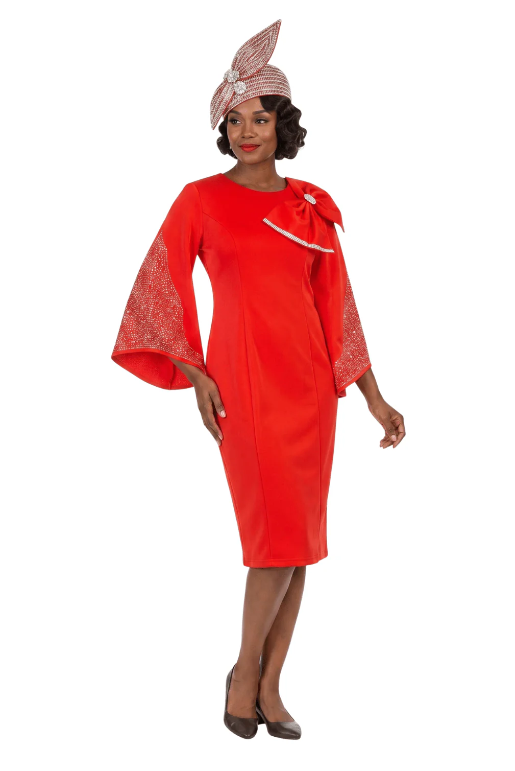 Stoned Bell Slv Shift Dress w/ Ovsz Bow - Image 2