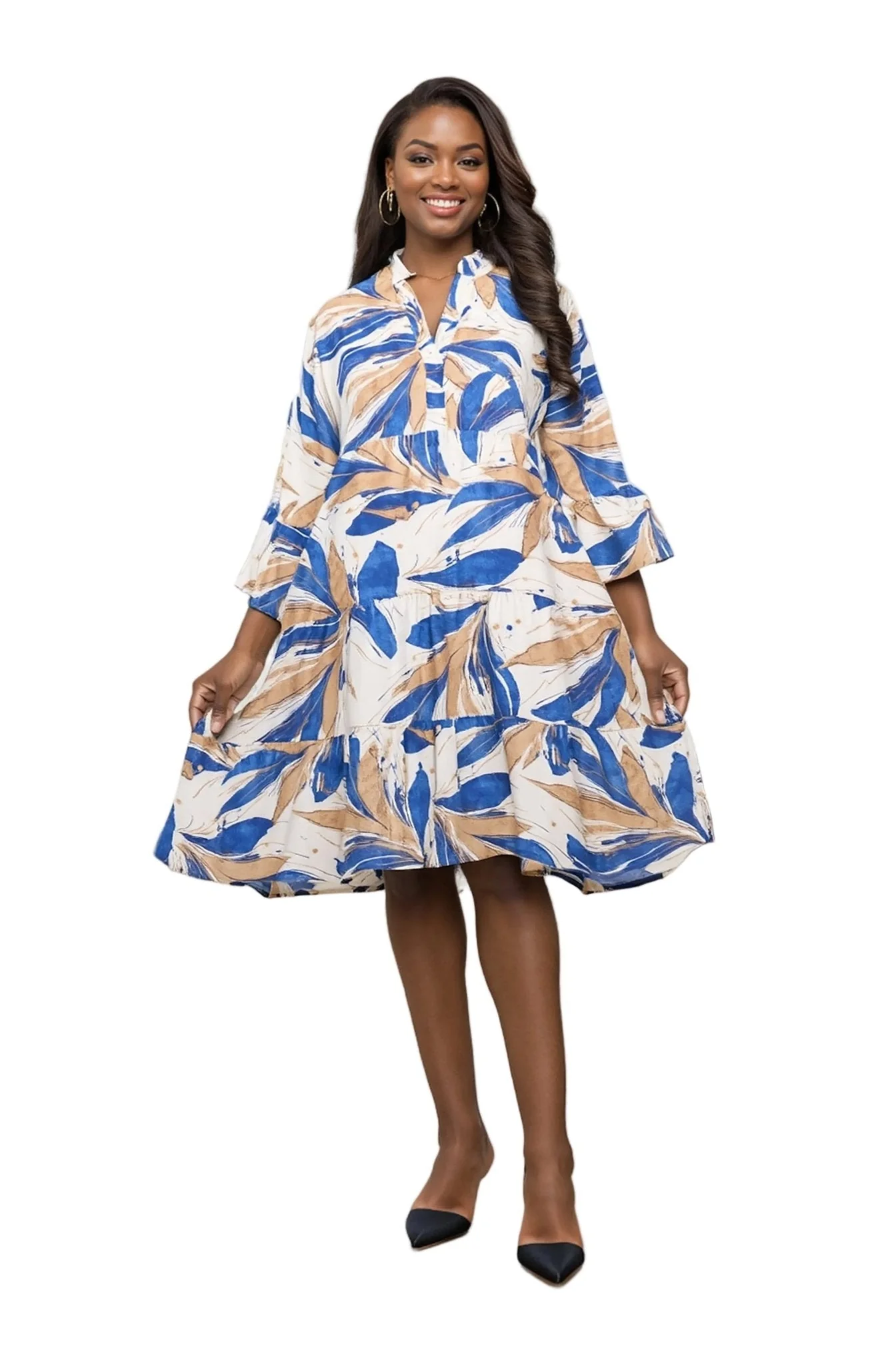 Floral Tiered Midi Shirtdress by Studio EY