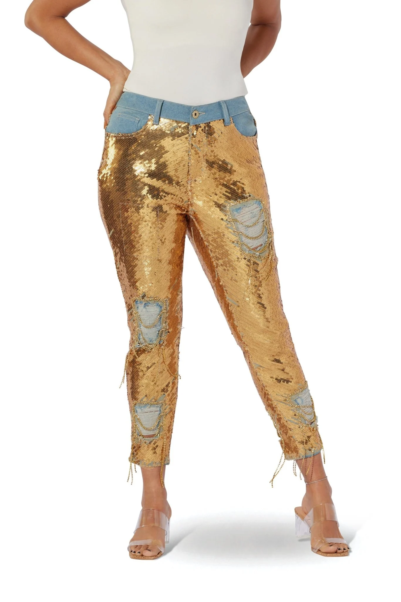 Sequin Ripped Jean by Studio EY - Image 4