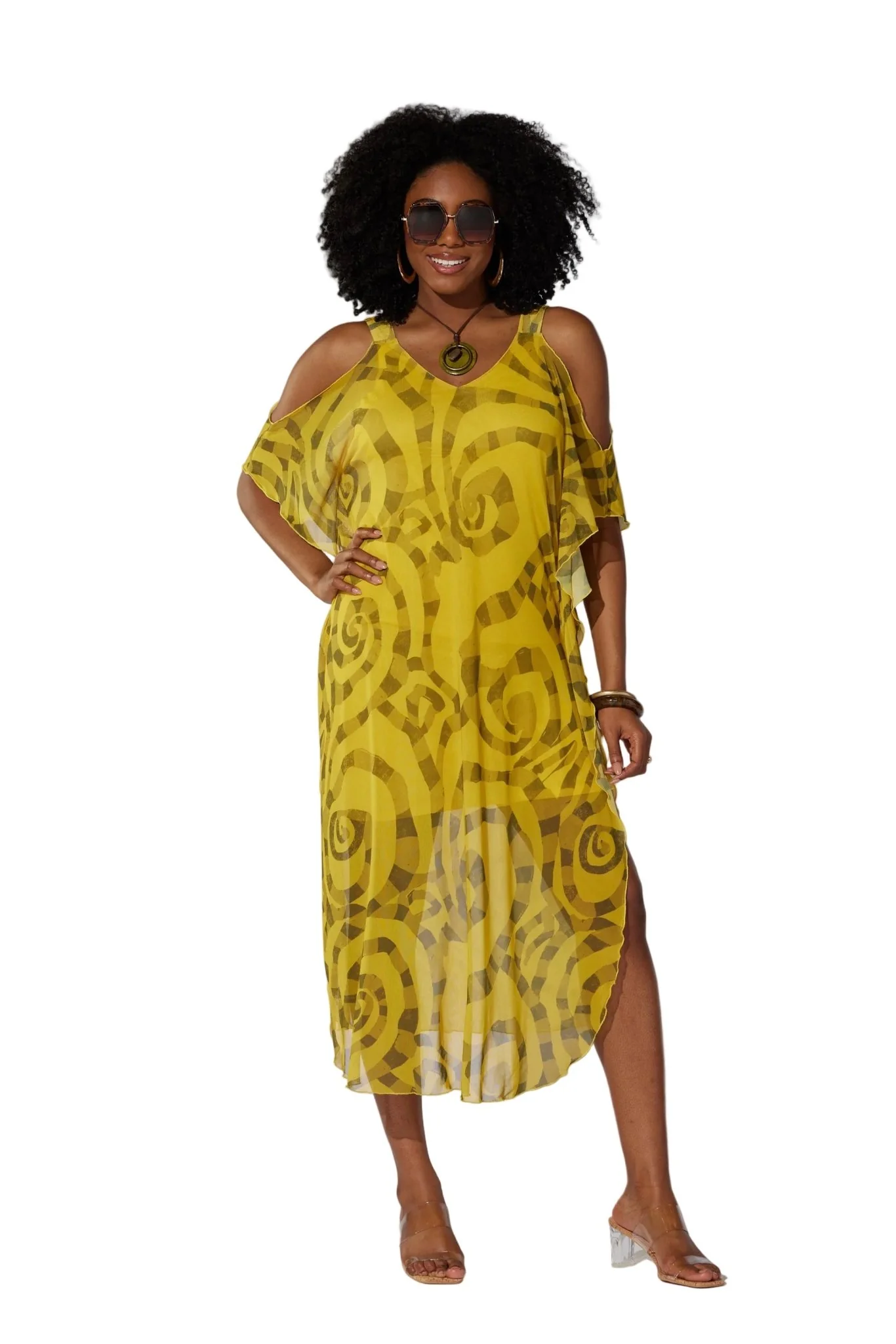 Tribal Cold Shoulder Midi Dress by Studio EY
