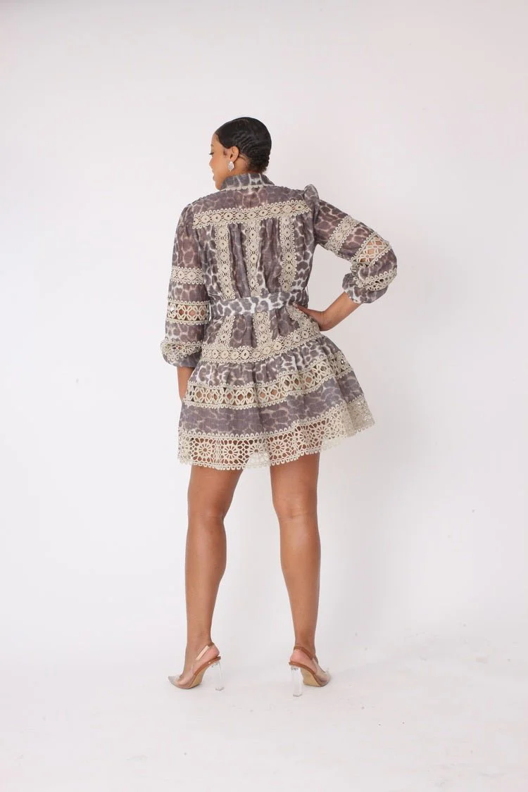 Stylish Leopard Print Lace Trim Dress- 82800 - Image 2