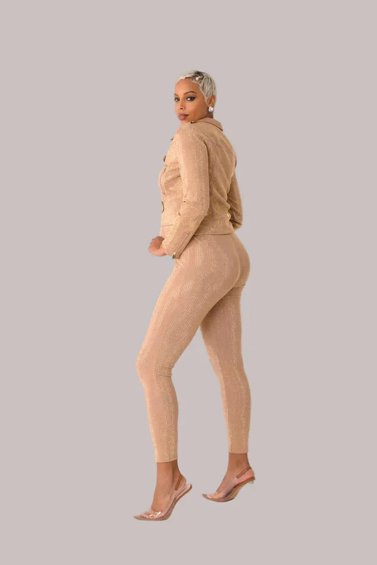 Suede Diamond Embellished Pants -82023 - Image 10