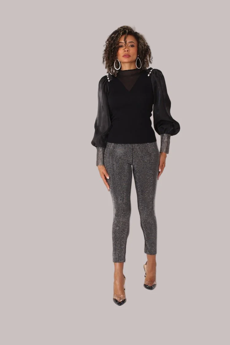 Suede Diamond Embellished Pants -82023 - Image 2