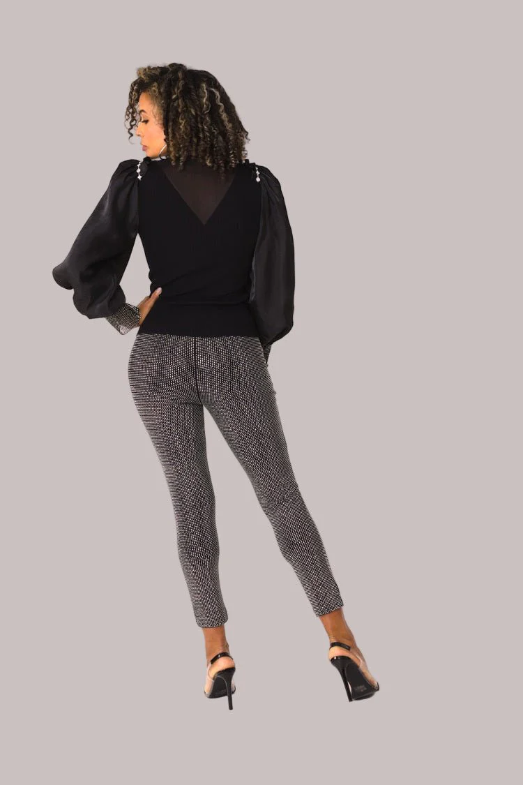 Suede Diamond Embellished Pants -82023 - Image 3