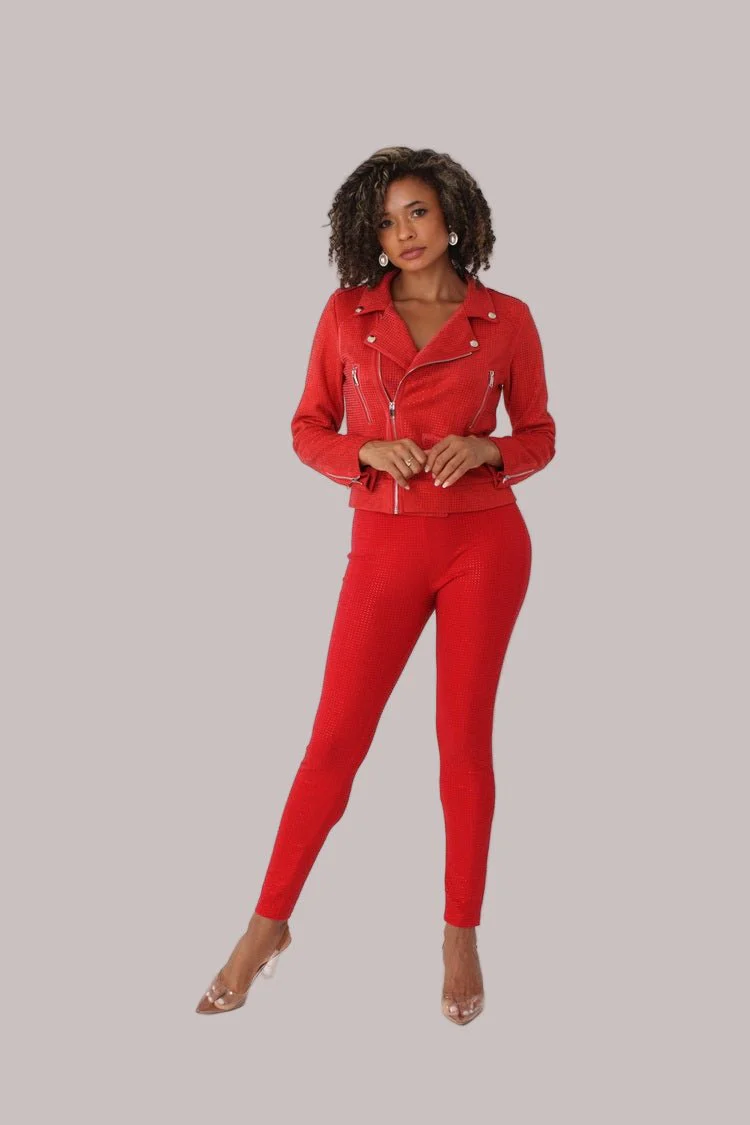 Suede Diamond Embellished Pants -82023 - Image 6