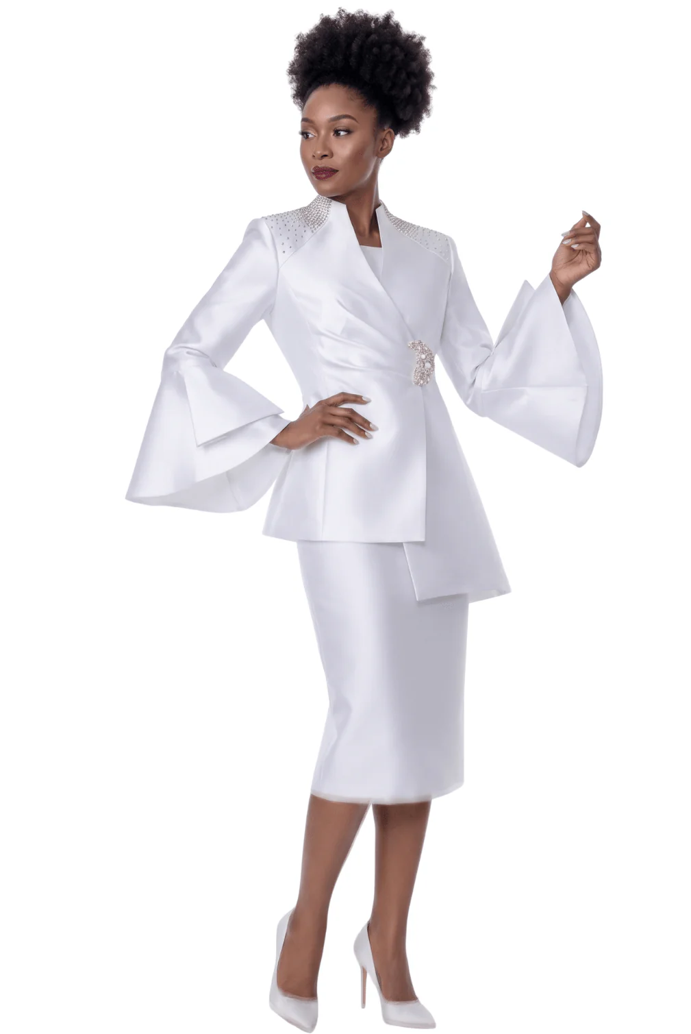 Embellished Bell Sleeve Skirt Suit by Terramina - Image 2
