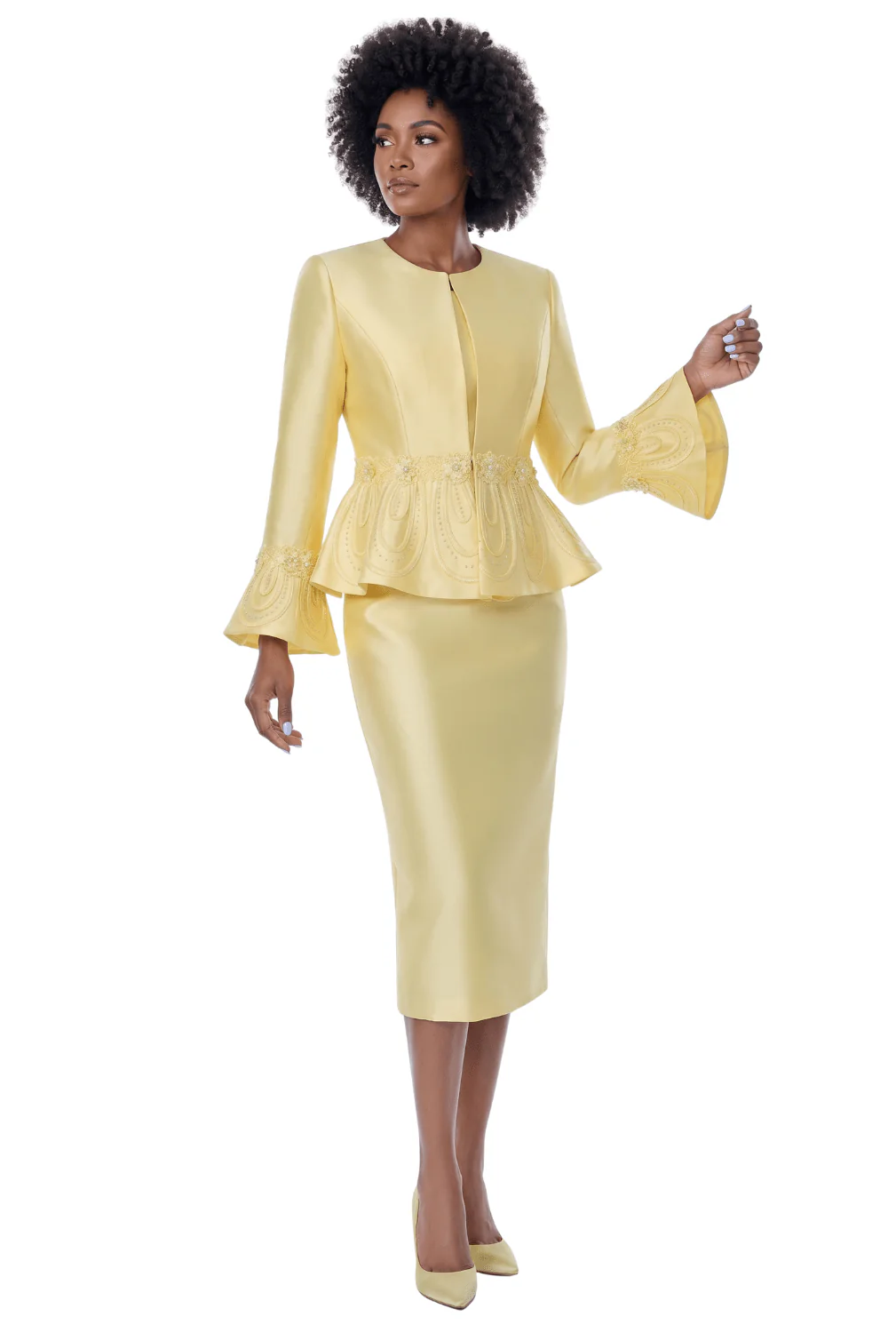 Embroidered Peplum Skirt Suit by Terramina - Image 2