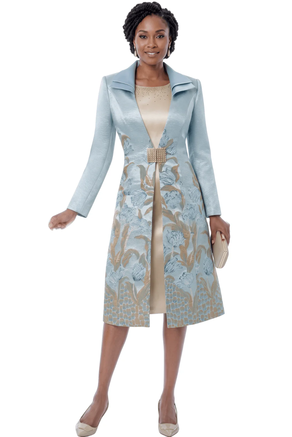 Floral Brocade Jacket Dress Set by Terramina