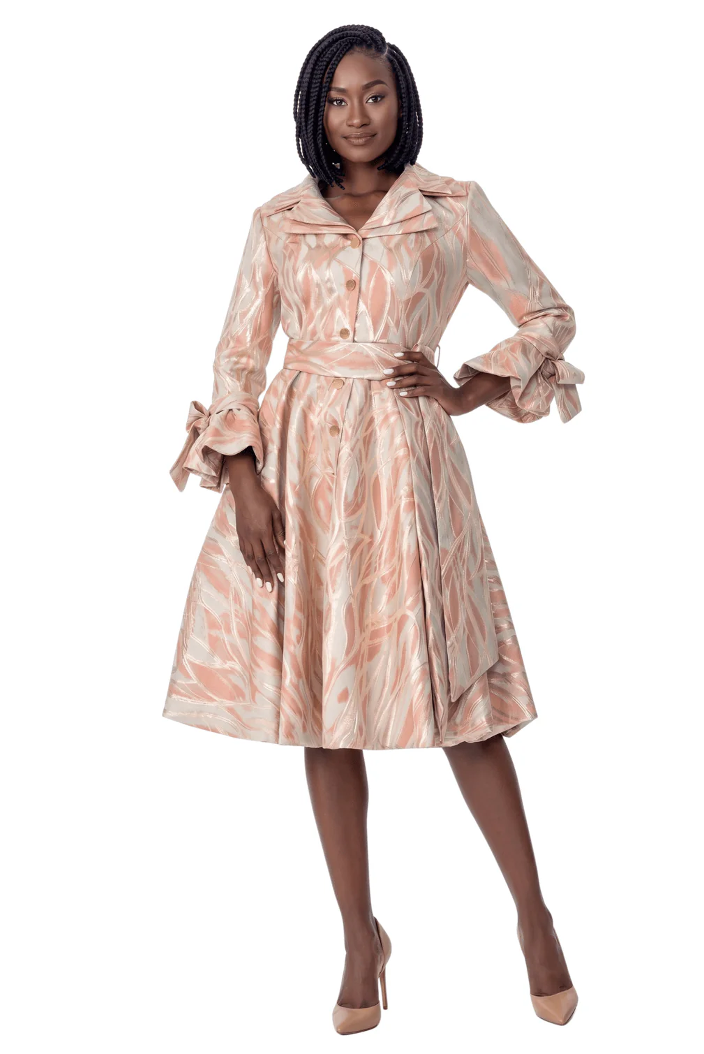 Marble Print Tie Sleeve Church Dress by Terramina