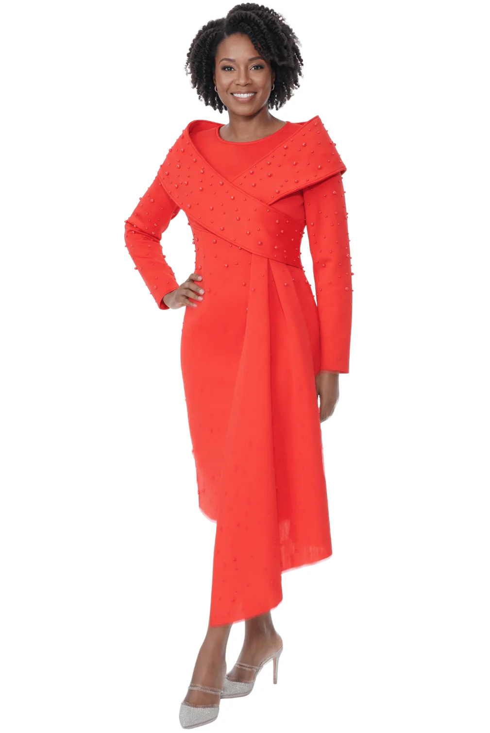 Pearl Embellished Asymmetrical Dress by Terramina - Image 2