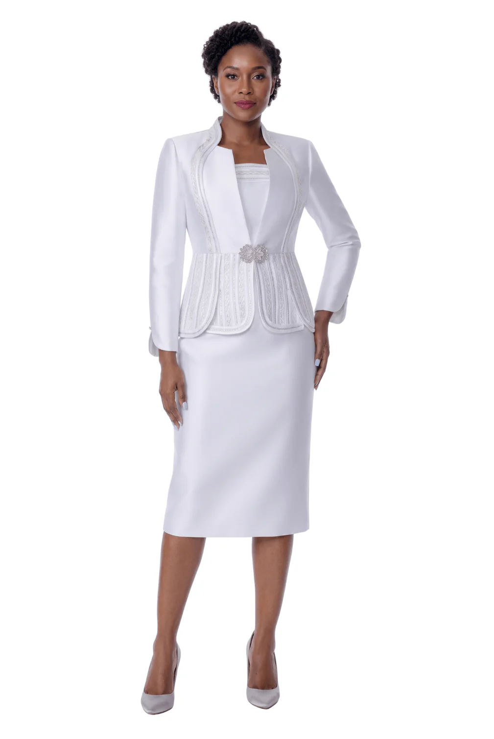 Embellished Peplum Church Skirt Suit by Terramina - Image 3