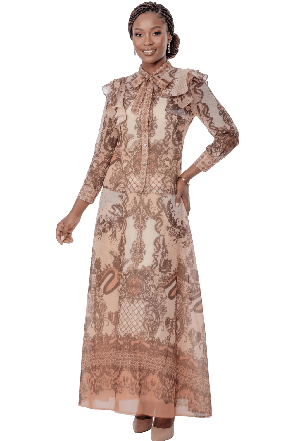 Printed Bow Neck Maxi Dress by Terramina