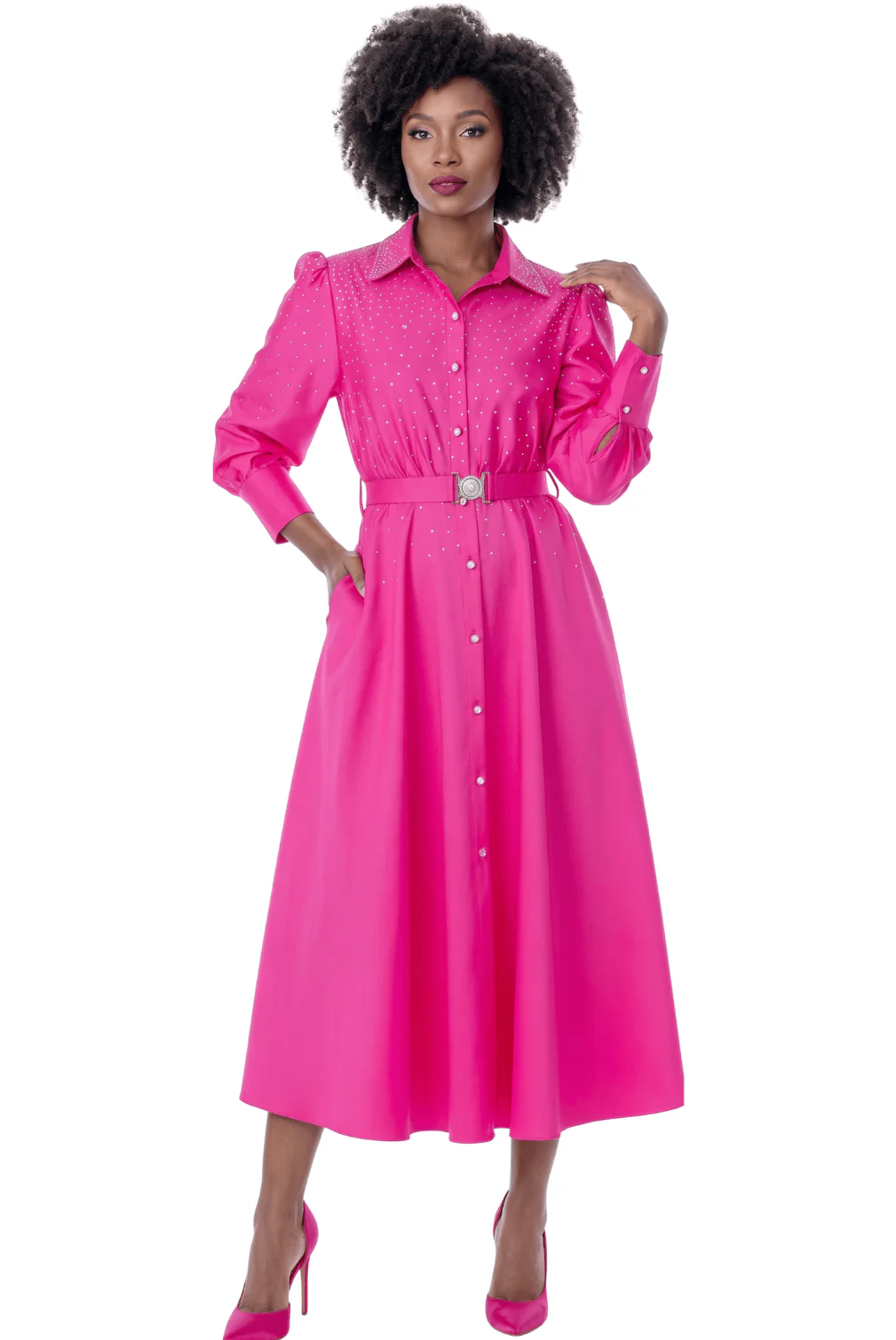 Rhinestone Button Front Maxi Dress by Terramina