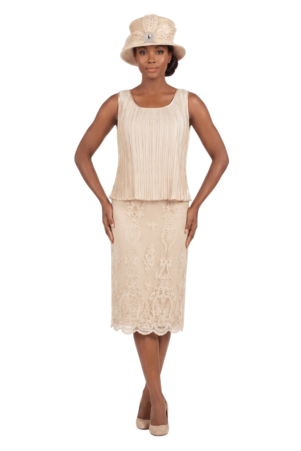 Vertical Pleats Satin Camisole-Plus - Image 2
