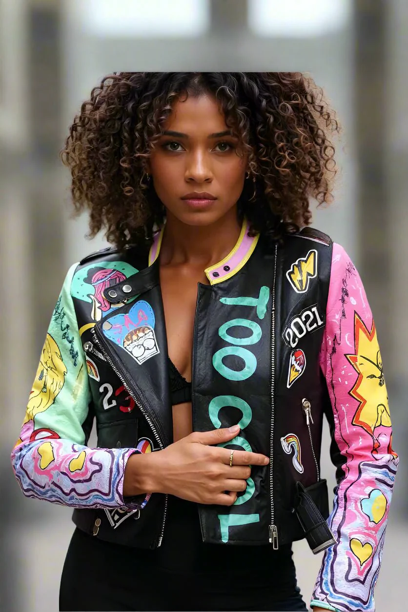 Vibrant Studded Leather Jacket -81765 - Image 4