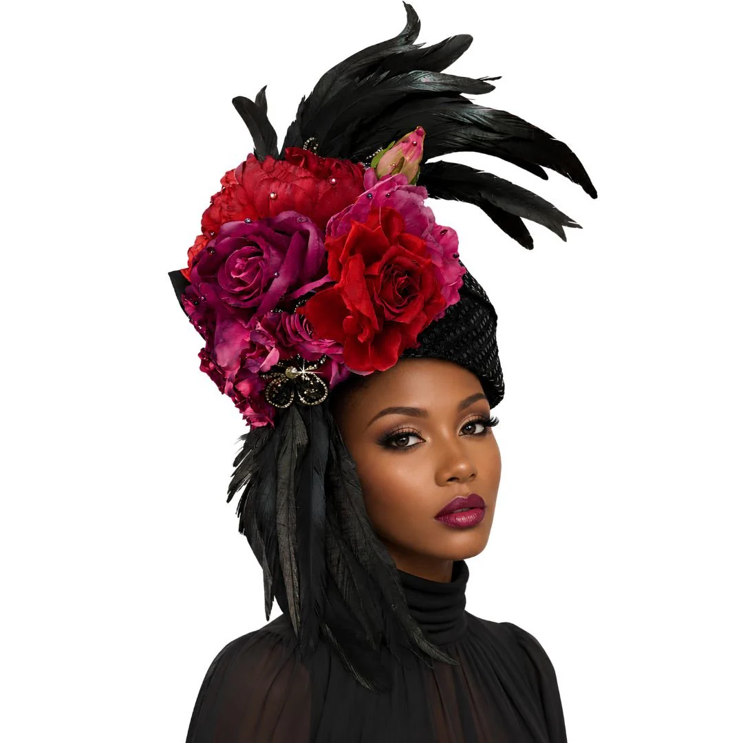 Adele Red Rhinestone Feather Church Hat - Whittall & Shon - Image 2