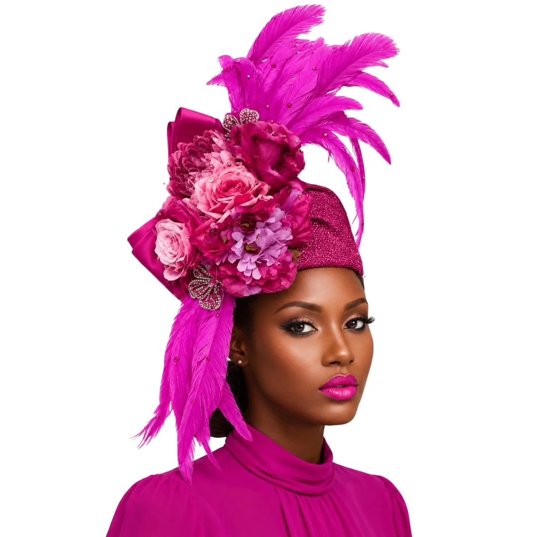 Adele Red Rhinestone Feather Church Hat - Whittall & Shon - Image 4