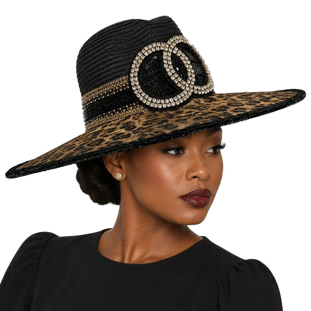 Barbarella Leopard Print Wide Brim Church Hat - Whittall & Shon