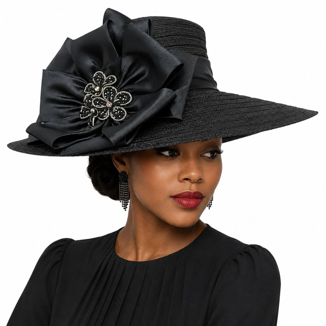 Carmen Wide Brim Satin Bow Church Hat - Whittall & Shon