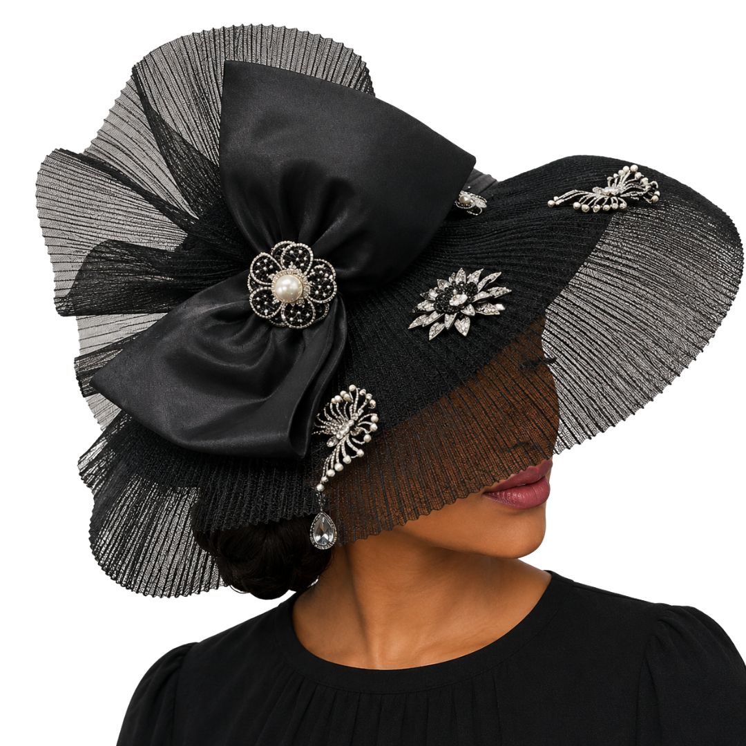 Duomo Pleated Illusion Wide Brim Church Hat - Whittall & Shon