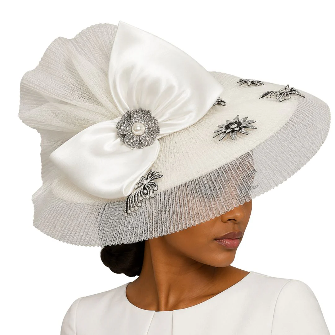 Duomo Pleated Illusion Wide Brim Church Hat - Whittall & Shon - Image 3
