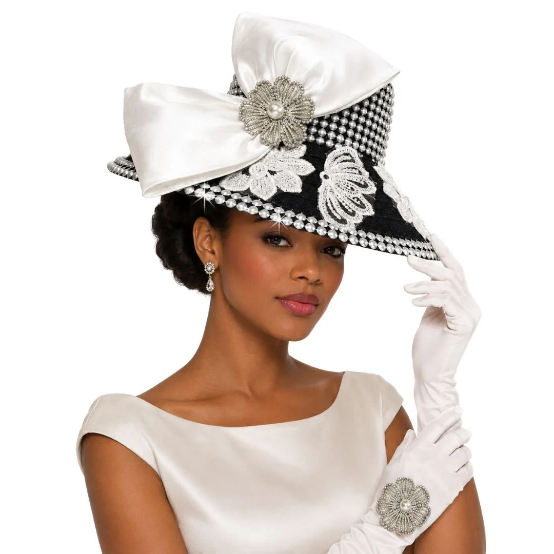 Immaculate Pearl and Gold Church Hat with Gloves - Whittall & Shon - Image 5